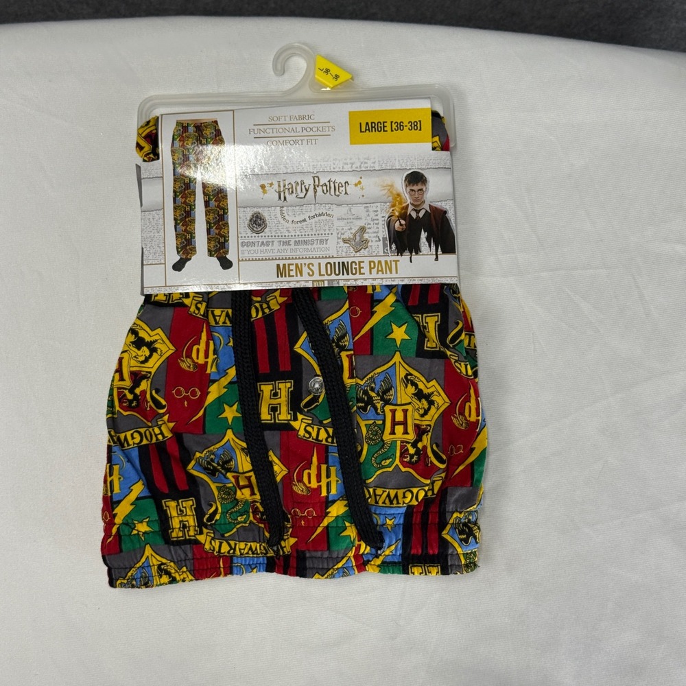 Harry Potter Mens Lounge Pants Hogwarts‎ Crest All Over Print Cotton Large 36-38